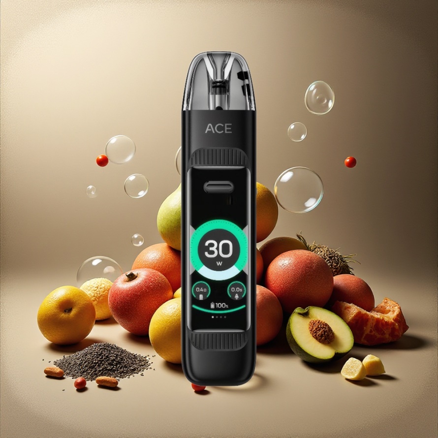 VOZOL ACE MAX Engångs-vape Kolfiber Svart med 1.47" HD-skärm, 30W, USB-C, svensk grossist