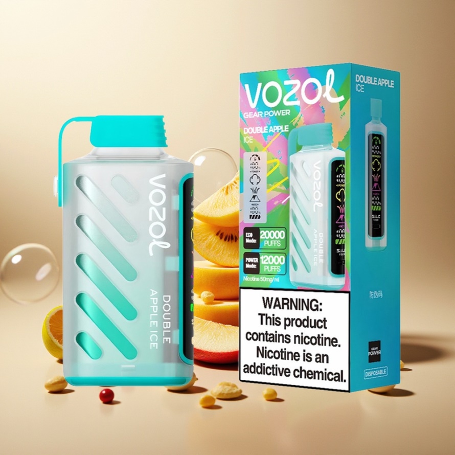 VOZOL Gear Power 20000 Puffs Engångs Vape Dubbel Äpple Iskall med S.i.L.C. Tech, Dual Mesh Coil, 20mL, 5% Nikotin – svensk grossist
