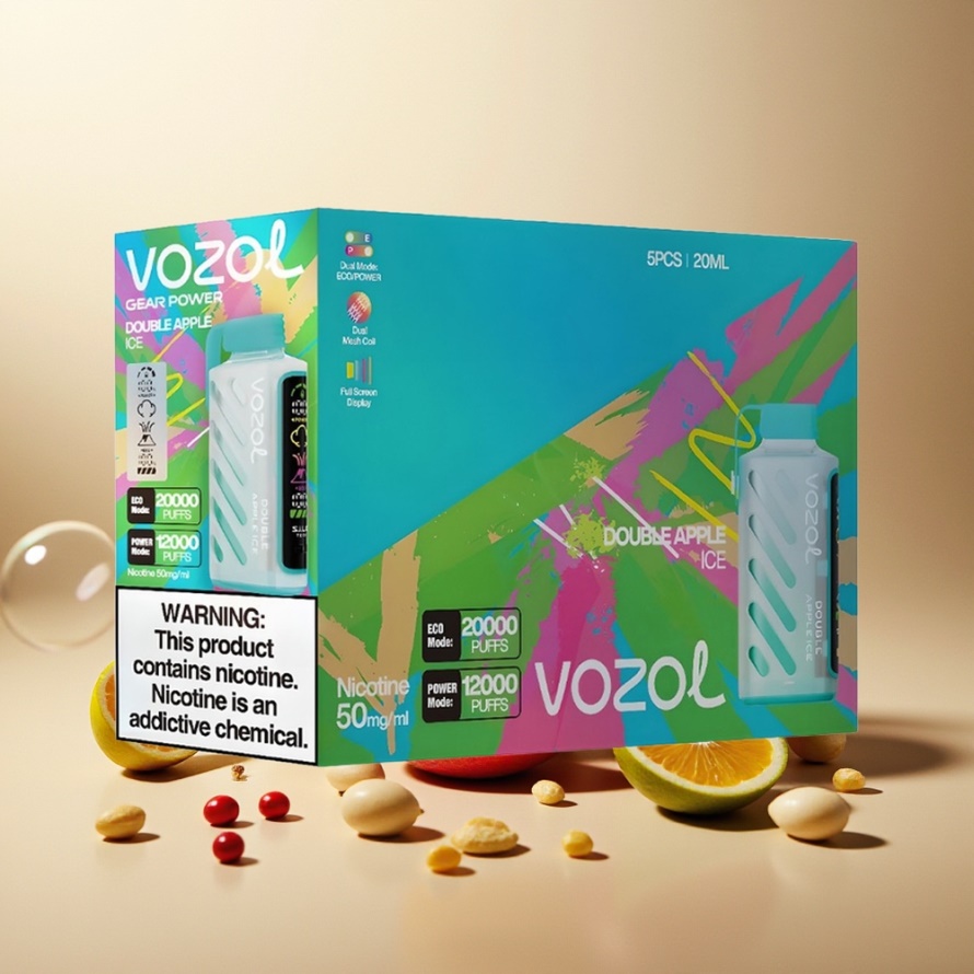 VOZOL Gear Power 20000 Puffs Engångs Vape Dubbel Äpple Iskall med S.i.L.C. Tech, Dual Mesh Coil, 20mL, 5% Nikotin – svensk grossist