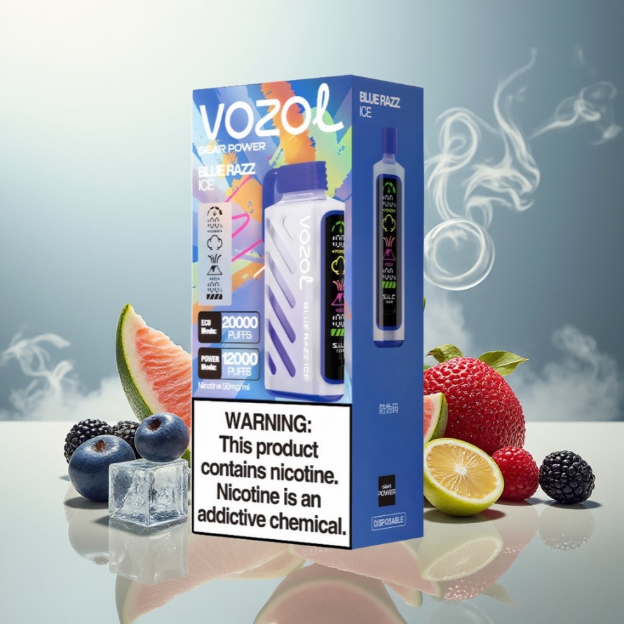 VOZOL Gear Power 20000 Puffs Svensk Grossist Dual Mesh Coil Blå Hallon Is Engångs Vape