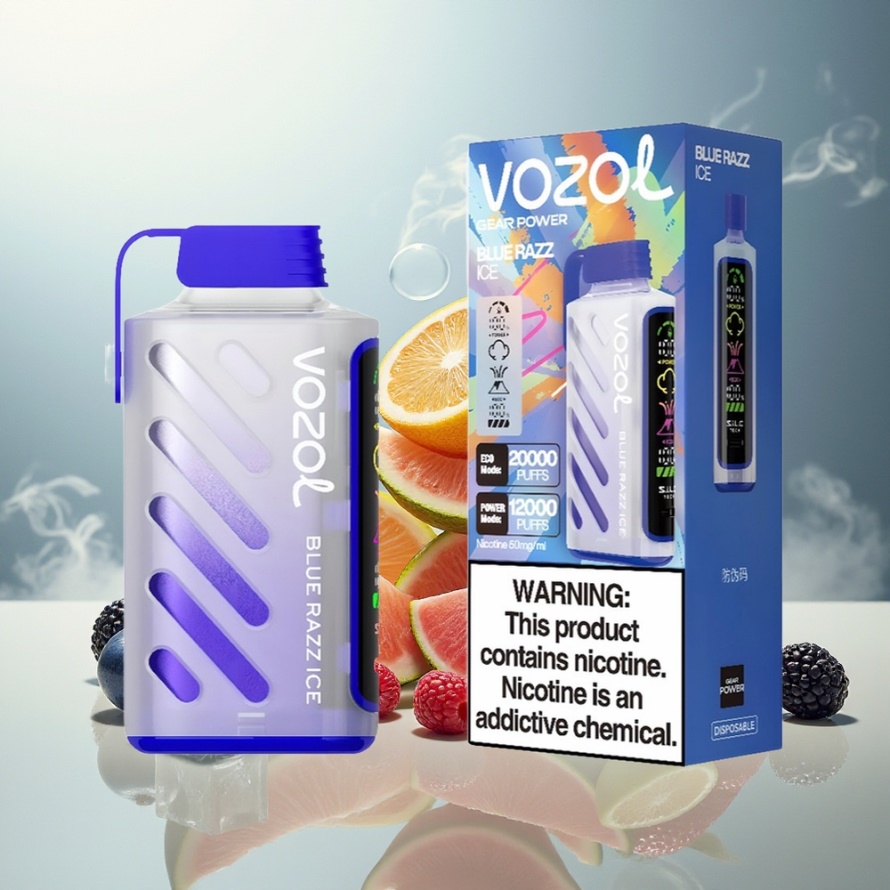 VOZOL Gear Power 20000 Puffs Svensk Grossist Dual Mesh Coil Blå Hallon Is Engångs Vape