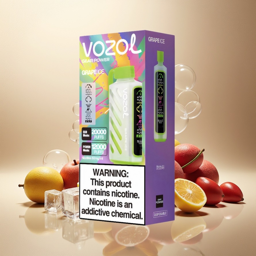 VOZOL Gear Power 20000 Puffs Svensk Grossist Engångs Vape Druvis med S.i.L.C. Tech & Dual Mesh Coil