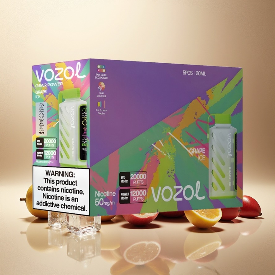 VOZOL Gear Power 20000 Puffs Svensk Grossist Engångs Vape Druvis med S.i.L.C. Tech & Dual Mesh Coil