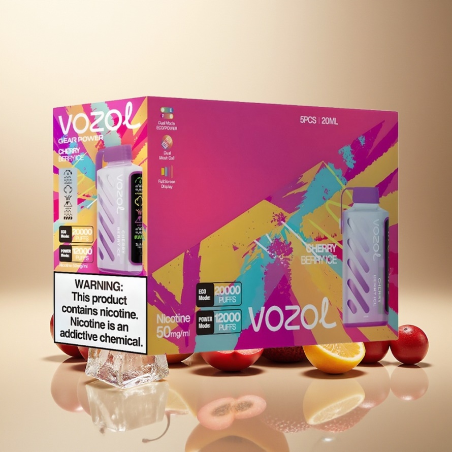 VOZOL Gear Power 20000 Puffs Svensk Grossist Engångs Vape Körsbär Bär Is Dual Mesh Coil 20mL