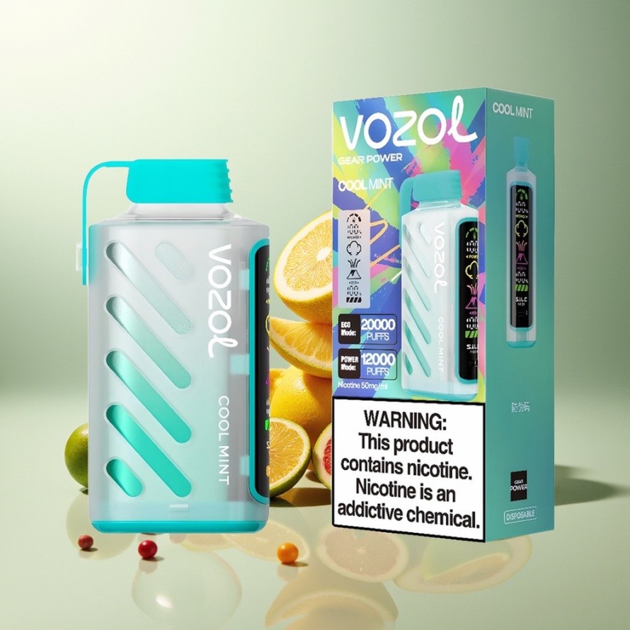 VOZOL Gear Power 20000 Puffs Svensk Grossist Engångs Vape Kallmynta S.i.L.C. Tech Dual Mesh Coil 20mL