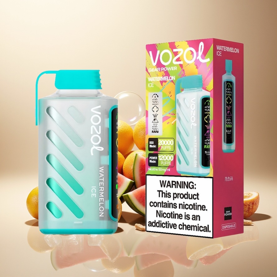 VOZOL Gear Power 20000 Puffs Svensk Grossist Engångs Vape Vattenmelon Is med S.i.L.C. Tech, Dual Mesh Coil, 20mL