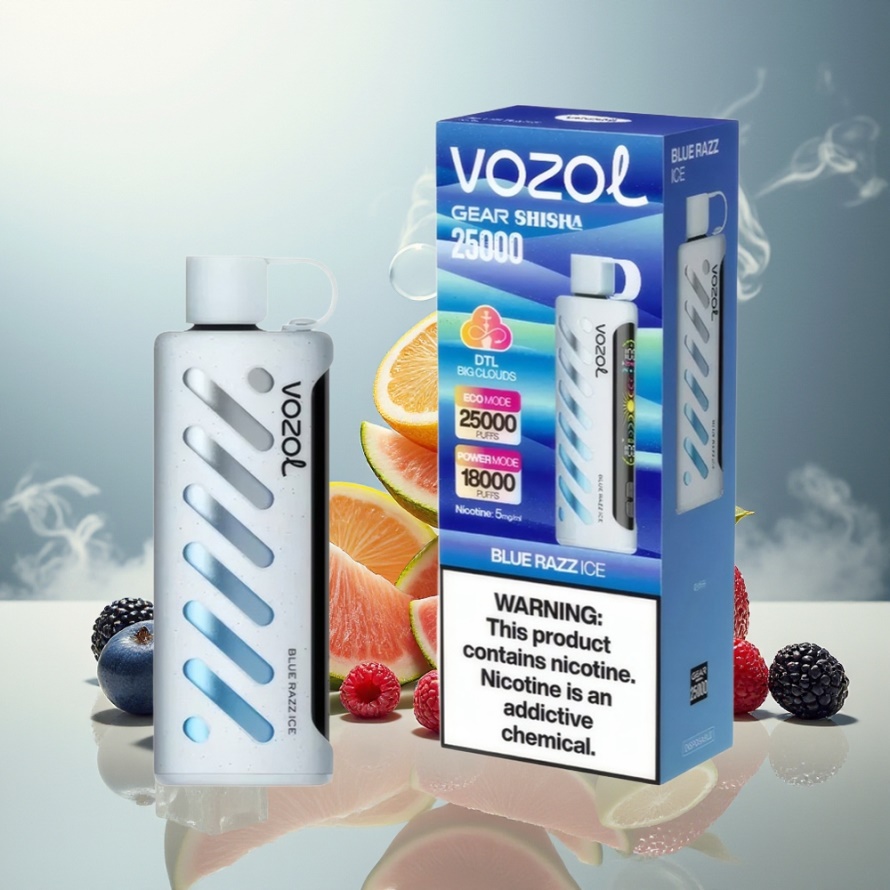 VOZOL Gear Shisha 25000 Puffs Svensk Grossist Blå Hallon Is med S.i.L.C Tech & Dual Mesh