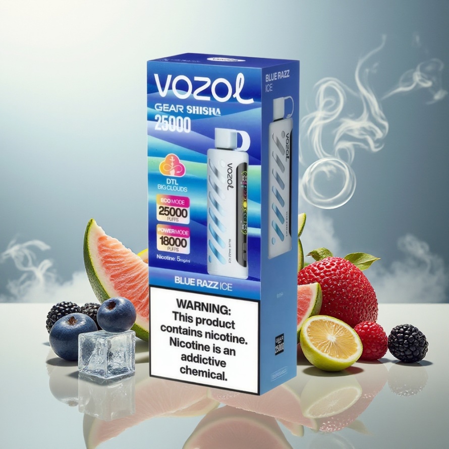 VOZOL Gear Shisha 25000 Puffs Svensk Grossist Blå Hallon Is med S.i.L.C Tech & Dual Mesh