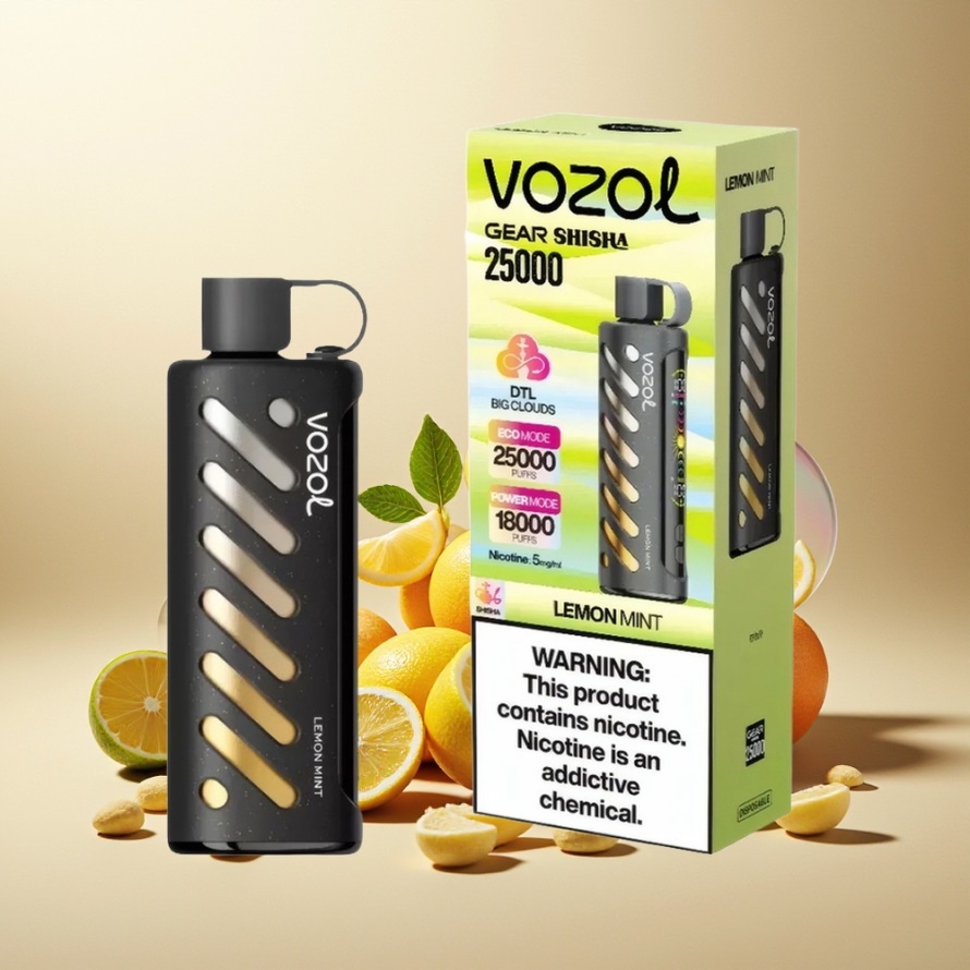 VOZOL Gear Shisha 25000 Puffs Svensk Grossist Citron Mynta Dual Mesh 1000mAh 3mg/5mg