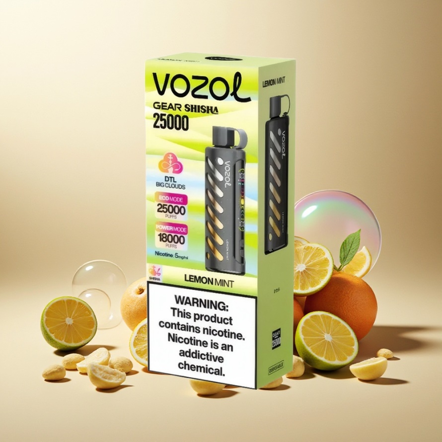VOZOL Gear Shisha 25000 Puffs Svensk Grossist Citron Mynta Dual Mesh 1000mAh 3mg/5mg