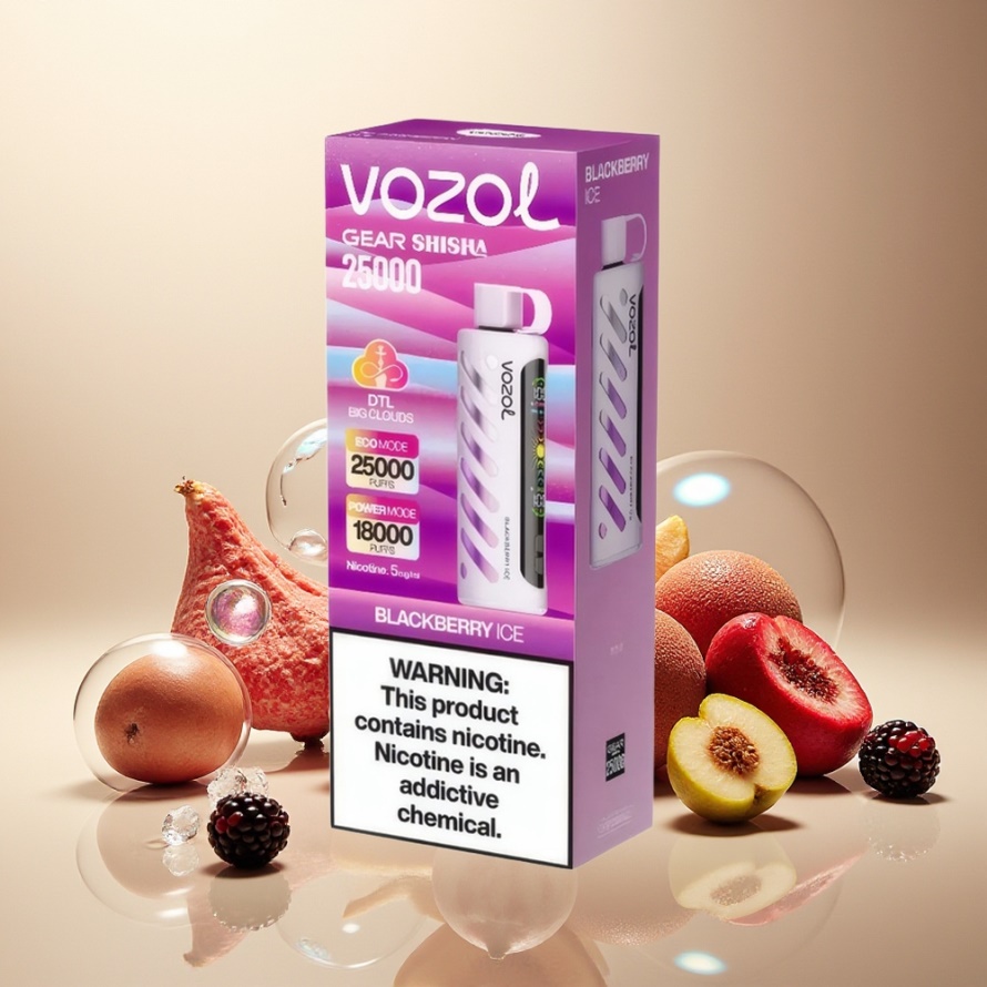 VOZOL Gear Shisha 25000 Puffs Svensk Grossist Engångs Vape Björnbärs-Is med S.i.L.C Tech & Dual Mesh