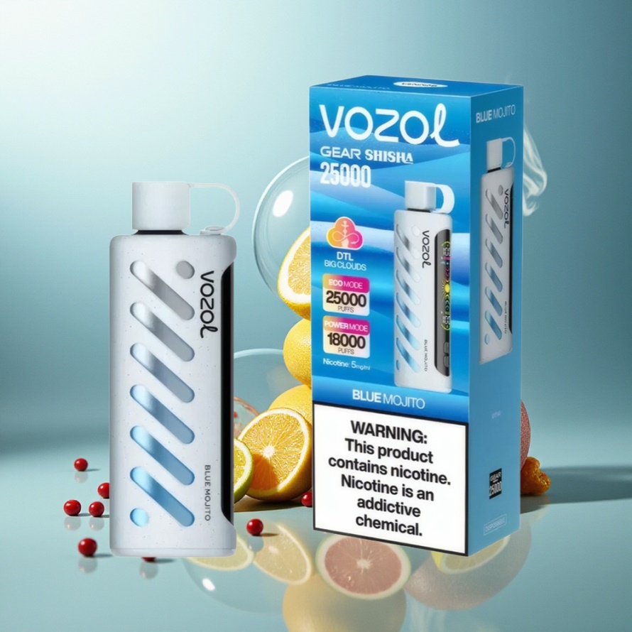 VOZOL Gear Shisha 25000 Puffs Svensk Grossist Engångs Vape Blå Mojito med S.i.L.C Tech & Dubbla Lägen