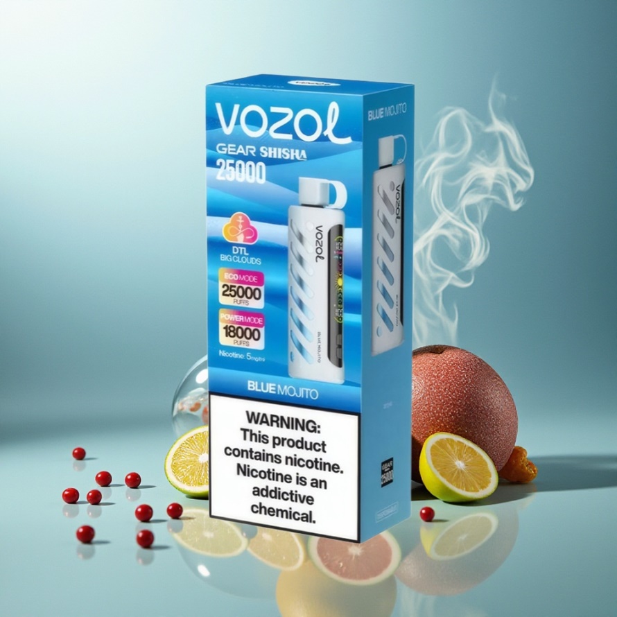 VOZOL Gear Shisha 25000 Puffs Svensk Grossist Engångs Vape Blå Mojito med S.i.L.C Tech & Dubbla Lägen