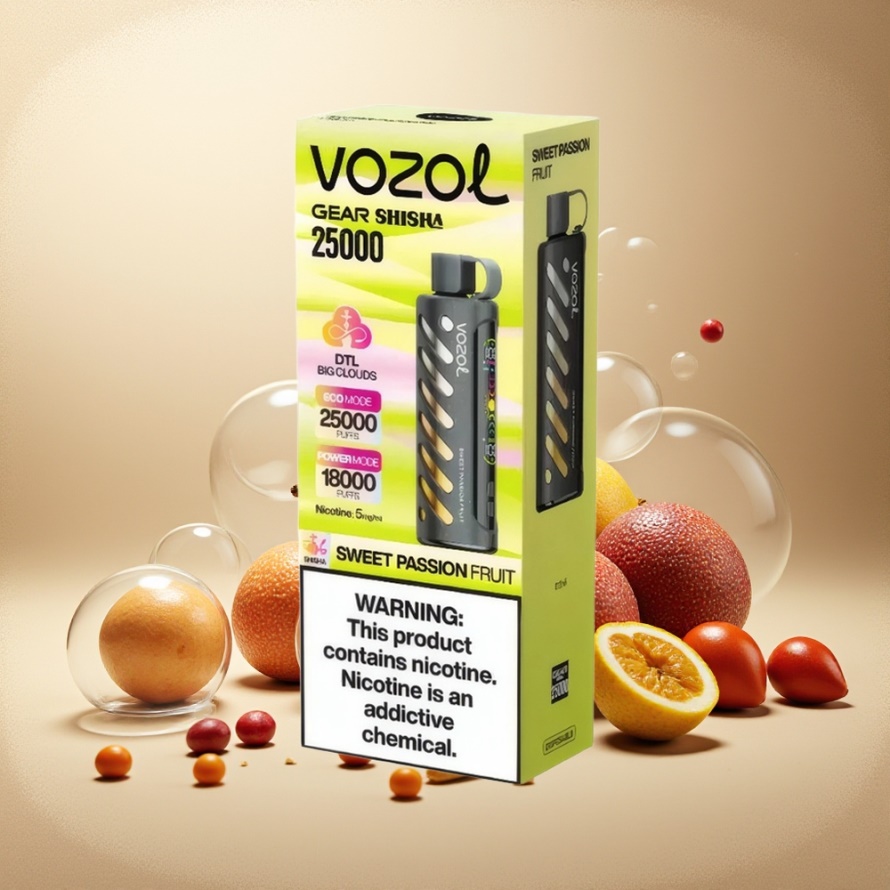 VOZOL Gear Shisha 25000 Puffs Svensk Grossist Söt Passionfrukt Dual Mesh 1000mAh