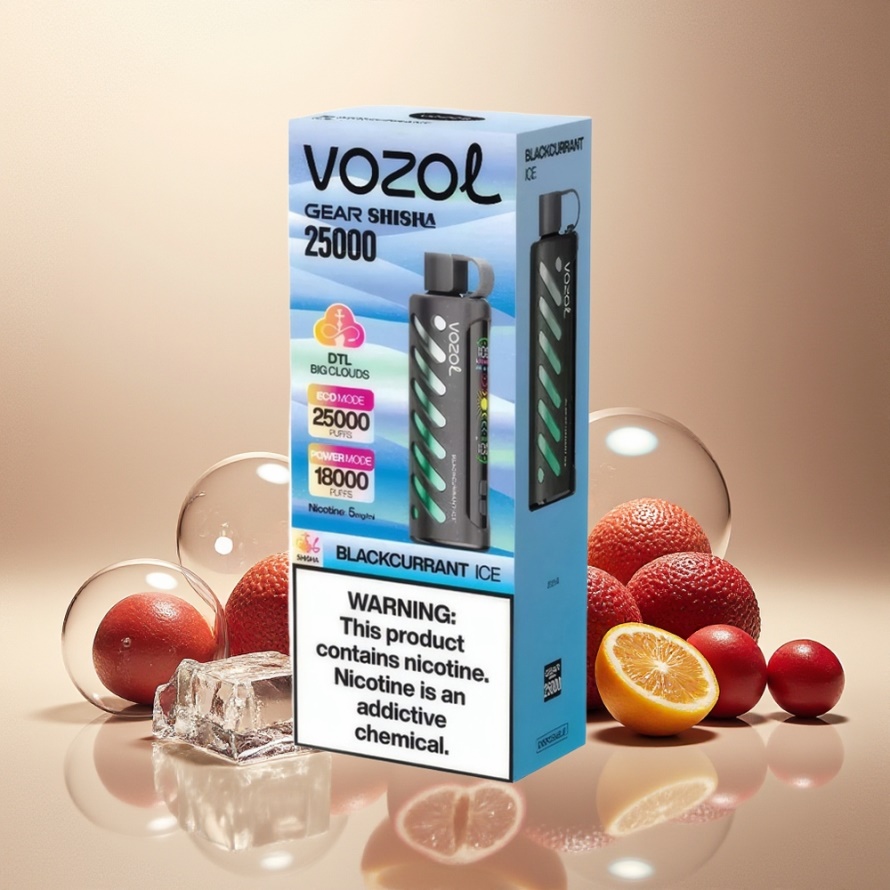 VOZOL Gear Shisha 25000 Puffs Svensk Grossist Svartvinbär Is Dual Mesh 1000mAh S.i.L.C Tech
