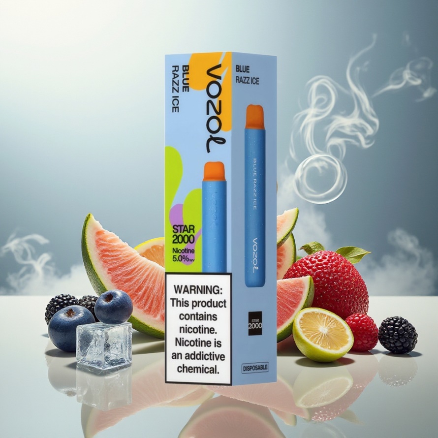 VOZOL STAR 2000 Engångs Vape Blå Hallon Is med 800mAh & 2000 Puff svensk grossist