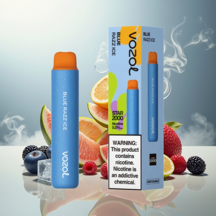 VOZOL STAR 2000 Engångs Vape Blå Hallon Is med 800mAh & 2000 Puff svensk grossist