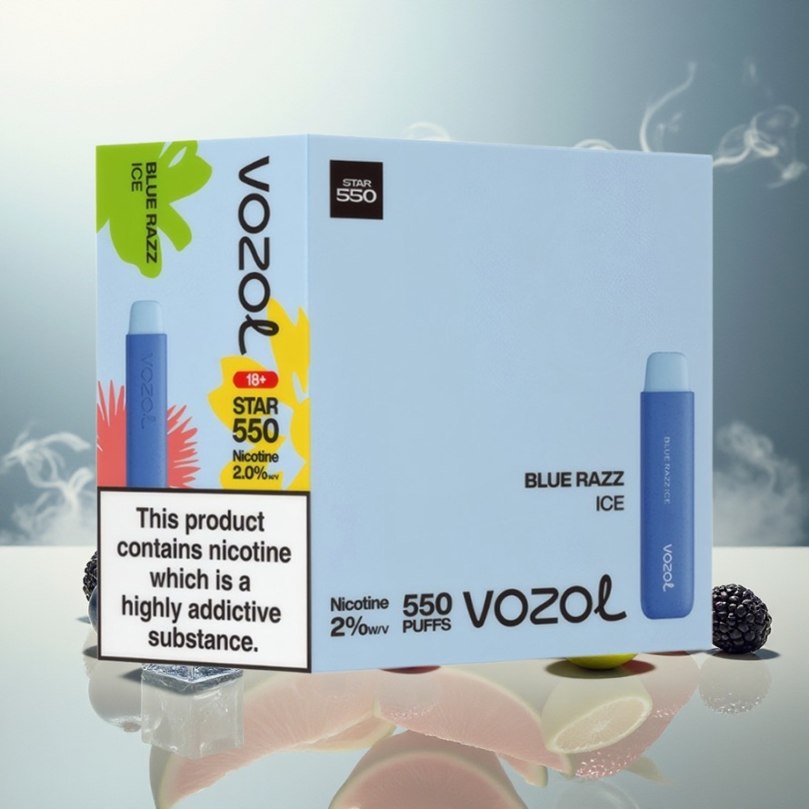VOZOL STAR 550 Engångs Vape Blå Hallon Is 2ML 550 Puffs Svensk Grossist