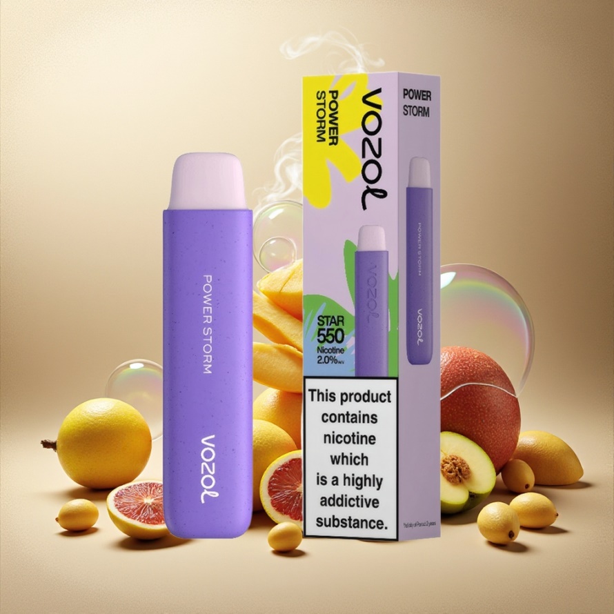 VOZOL STAR 550 Engångs Vape Power Storm Svensk Grossist – 2ML, 450mAh, 550 Puffs, 20mg/ml Nikotin, Avtagbart Batteri