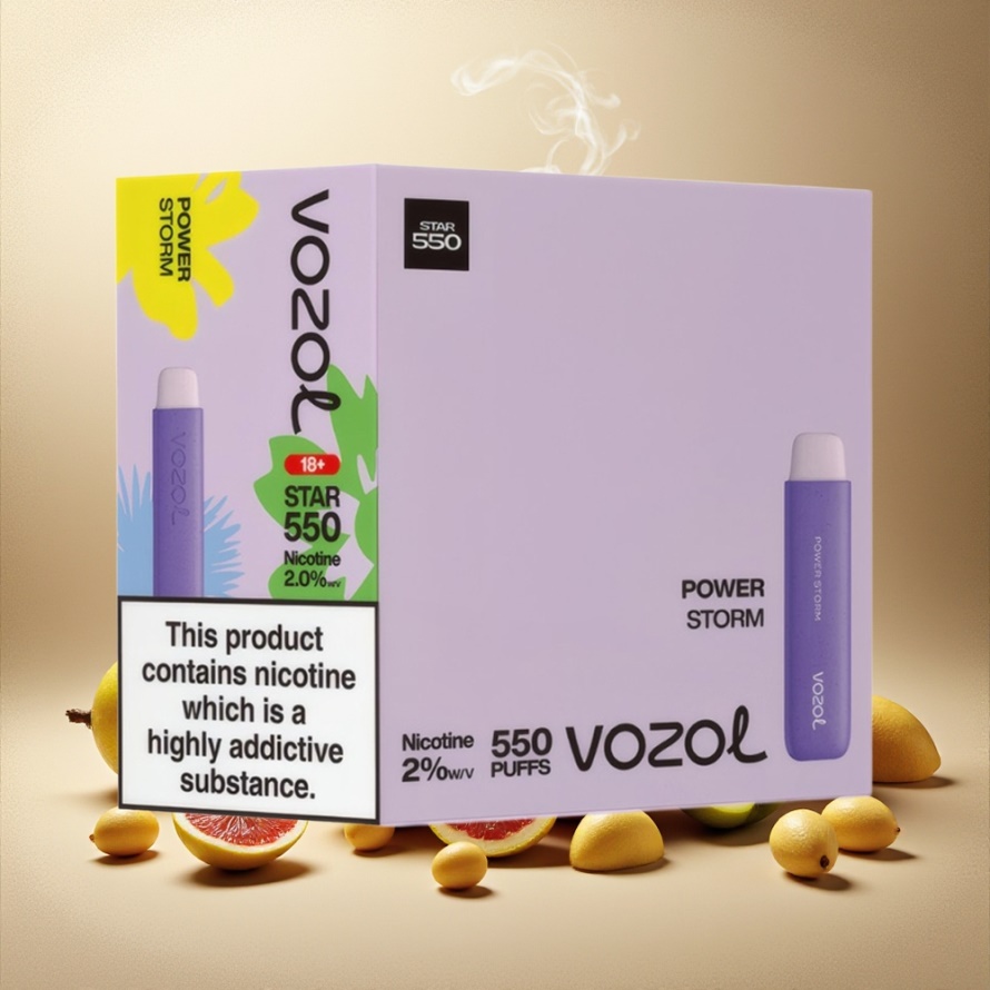 VOZOL STAR 550 Engångs Vape Power Storm Svensk Grossist – 2ML, 450mAh, 550 Puffs, 20mg/ml Nikotin, Avtagbart Batteri