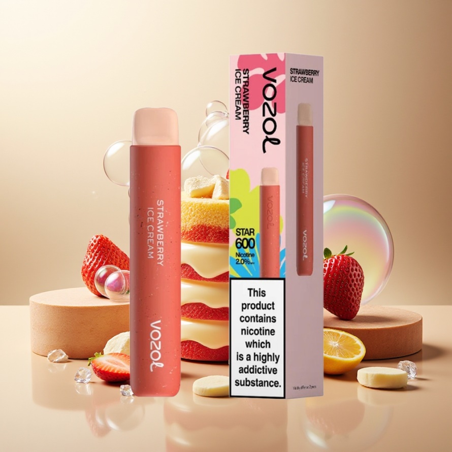 VOZOL STAR 600 Engångs Vape Jordgubb Glass 2ML 500mAh 600 Puff svensk grossist