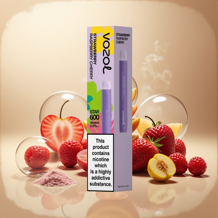 VOZOL STAR 600 Engångs Vape Jordgubb Hallon Körsbär 2ML 500mAh 600 puff svensk grossist