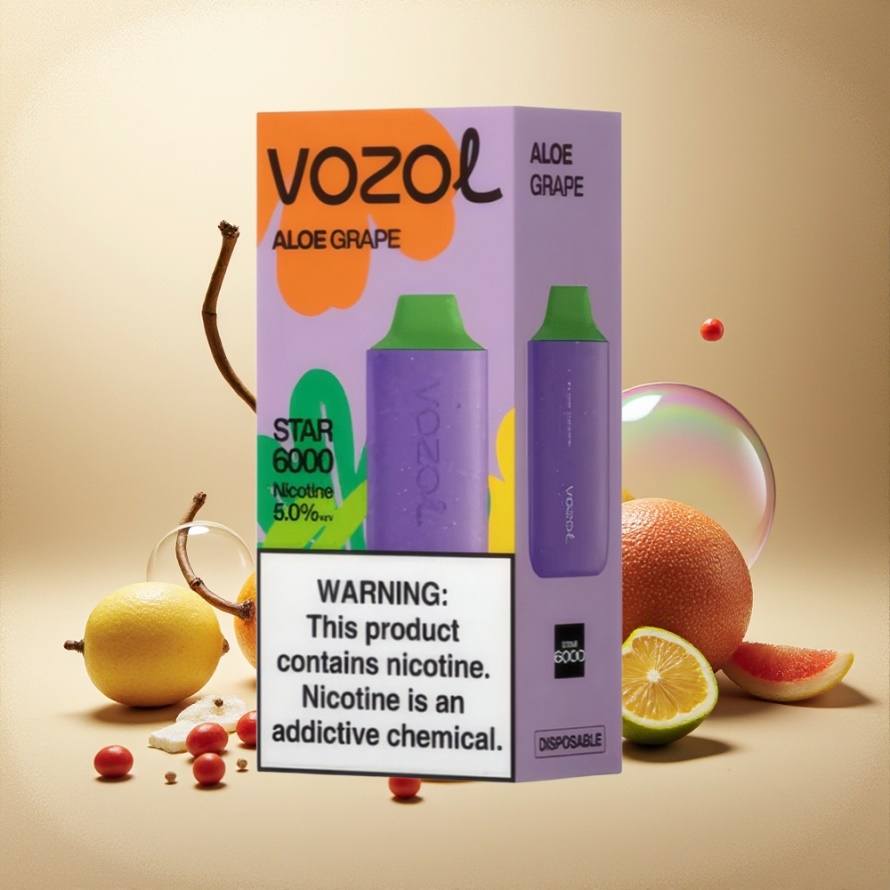 VOZOL STAR 6000 Engångs Vape Aloe Vin Svensk Grossist 65% PCR 6000 Puff Typ-C