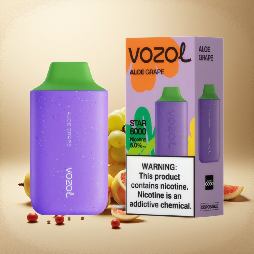 VOZOL STAR 6000 Engångs Vape Aloe Vin Svensk Grossist 65% PCR 6000 Puff Typ-C