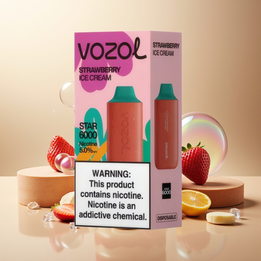 VOZOL STAR 6000 Engångs Vape Jordgubbglass 65% PCR Svensk Grossist Type-C 14ML 6000 Puffs