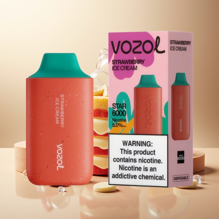 VOZOL STAR 6000 Engångs Vape Jordgubbglass 65% PCR Svensk Grossist Type-C 14ML 6000 Puffs