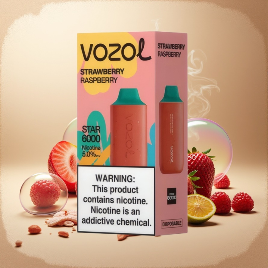 VOZOL STAR 6000 Engångsvape Jordgubb Hallon 14ML 6000 Puff PCR Type-C svensk grossist