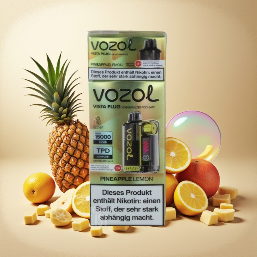 VOZOL VISTA PLUG 6000/10000 Engångs Vape Ananas Citron – Svensk Grossist – 360° Smakfrihet, Synlig E-Vätska, 650mAh