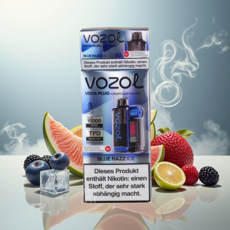VOZOL VISTA PLUG 6000/10000 Engångs Vape Blå Hallon Is med 650mAh & 360° Smakfrihet - svensk grossist