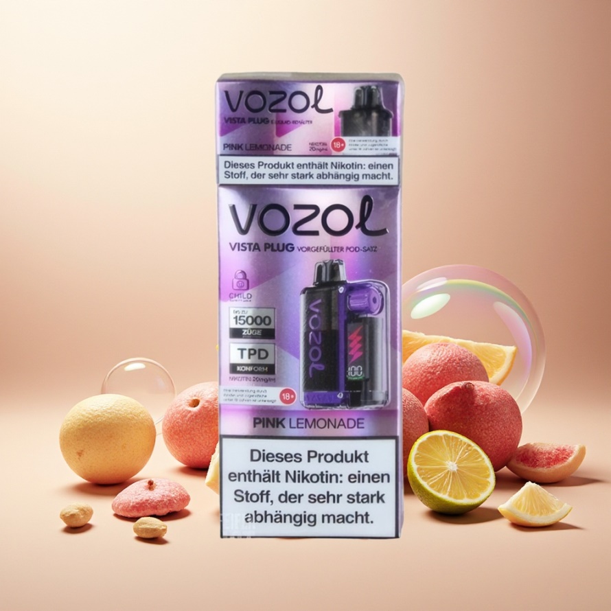VOZOL VISTA PLUG 6000/10000 Engångs Vape Rosa Citronläsk med 360° Smakfrihet & Vivid Display – Svensk Grossist
