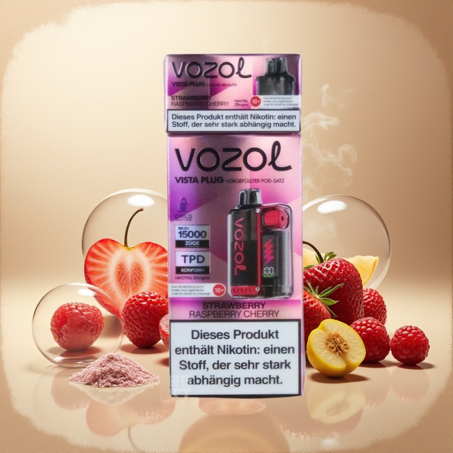 VOZOL VISTA PLUG 6000/10000 Engångsvape Jordgubb Hallon Körsbär Svensk Grossist 360° Smakfrihet Synlig E-vätska